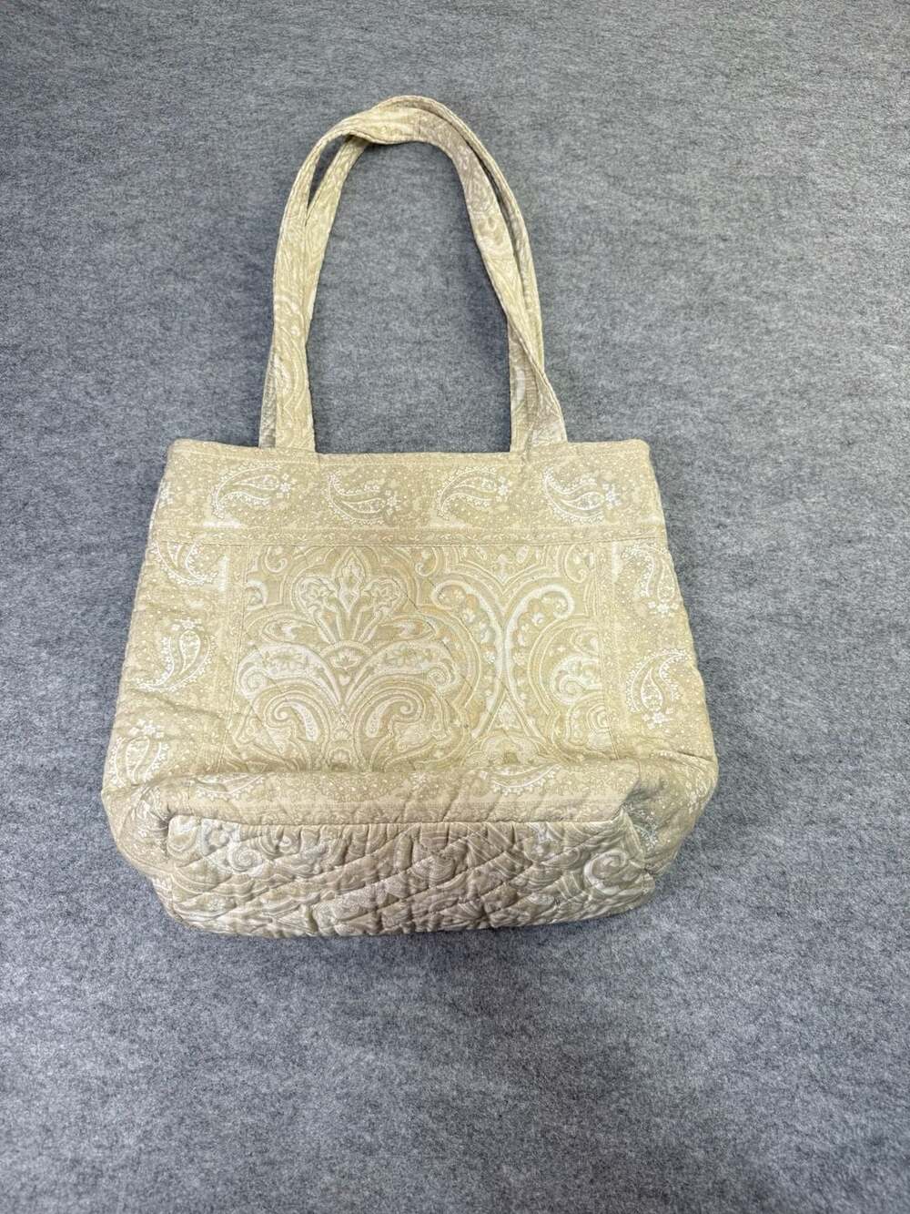 Vintage Vera Bradley Tote Bag Beige Quilted Cotton Paisley Print